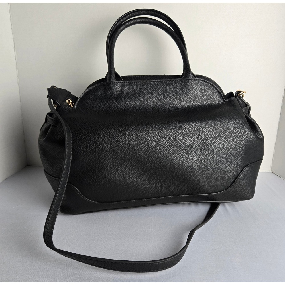 A New Day Black Pebbled Faux Leather Satchel Crossbody Bag Gold Hardware